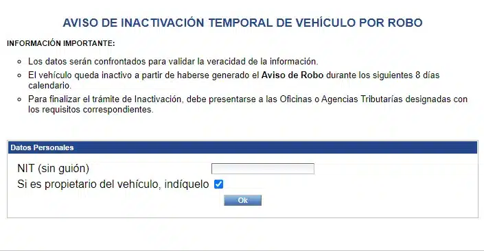 Reporte de robo de vehiculos